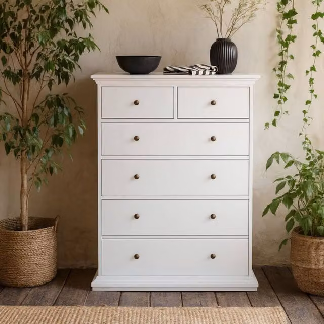 Wyld Haus Osaka Tall Farmhouse White Wooden Chest of 6 Drawers W/D/H: 48.5 x 68.8 x 139.48 cm – 1