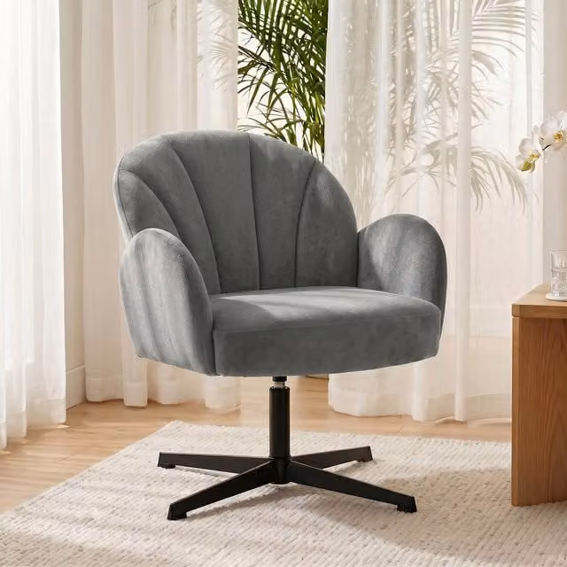 HOMCOM Modern Grey Velvet Shell Swivel Armchair with Armrests