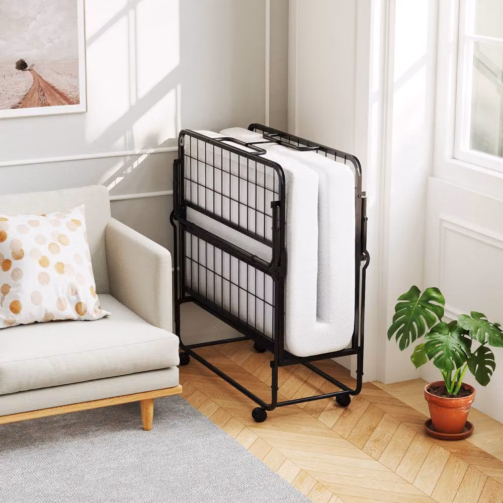 Costway Single Size Folding Rollaway Guest Bed with White Memory Foam Mattress – 3