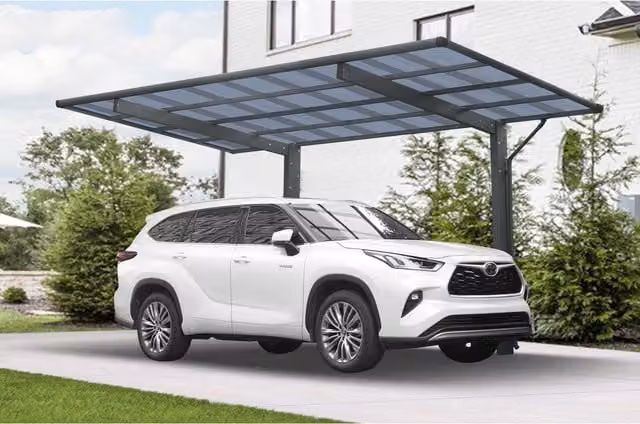 Ximax Wing Carport in Anthracite with Curved Polycarbonate Roof and Rain Gutter