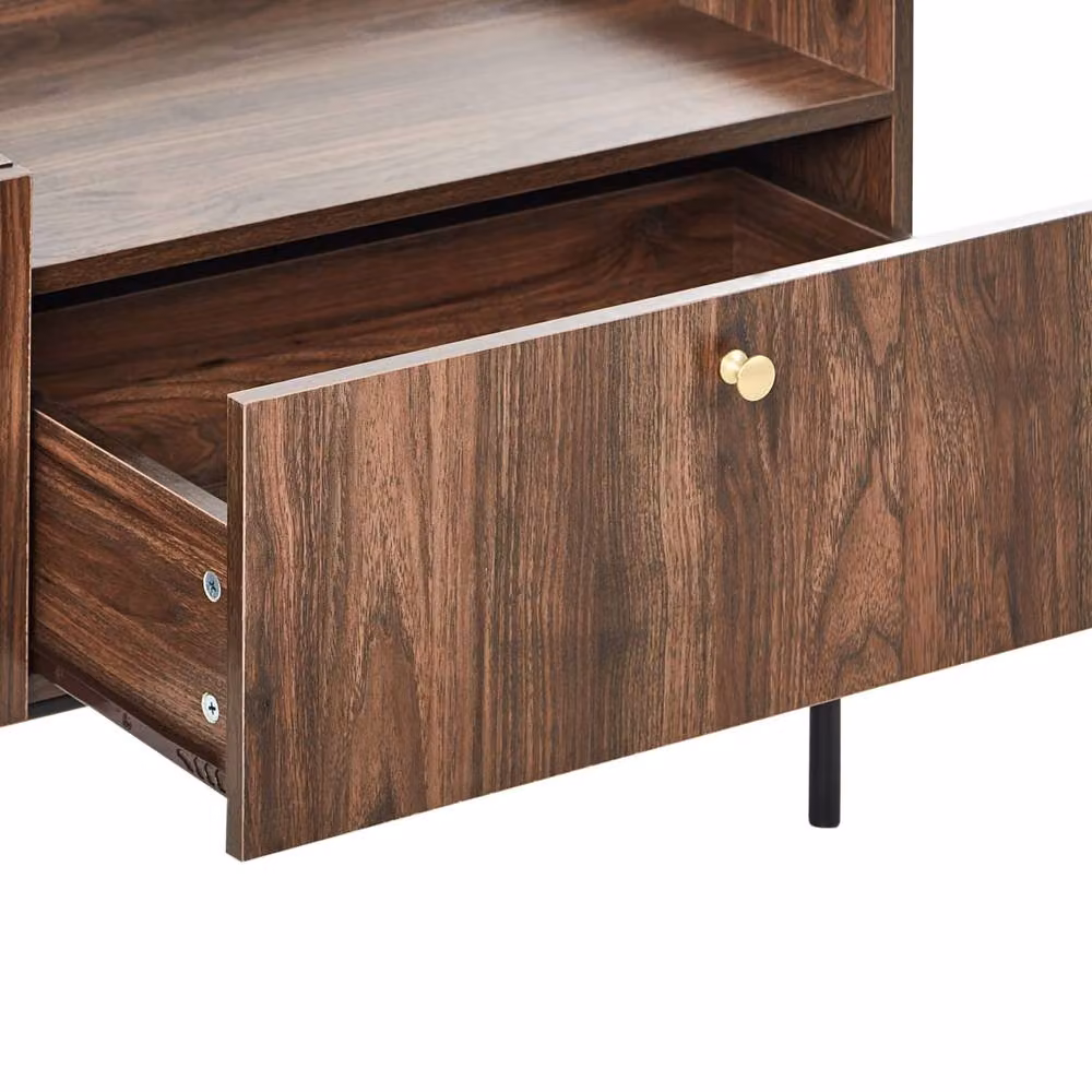 Wyld and Coco Heritage Home Dark Brown TV Stand with Metal Legs, 2 Doors and Central Drawer – 3