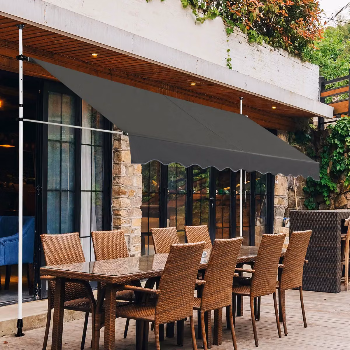 Costway Retractable Canopy Awning Sun Shade in Grey – 5