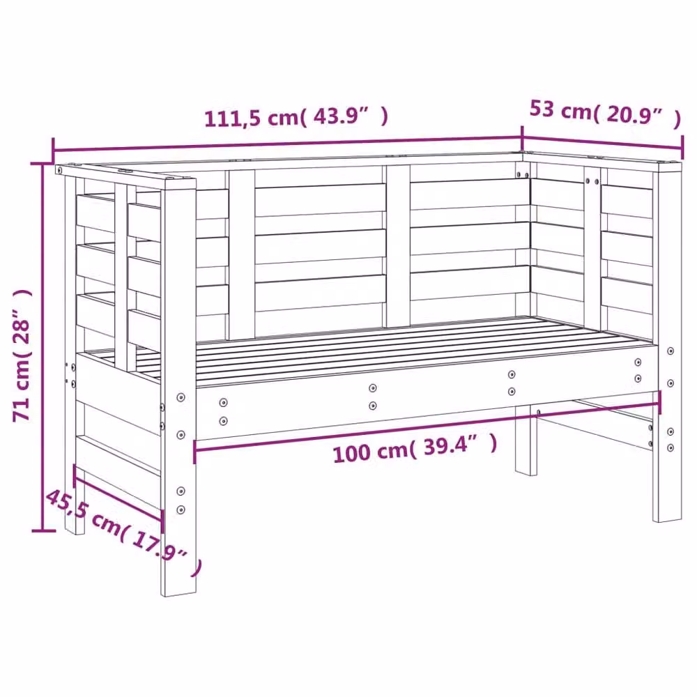Berkfield Home Rustic Grey Solid Pine Garden Bench W/D/H: 111.5 x 53 x 71 cm – 7