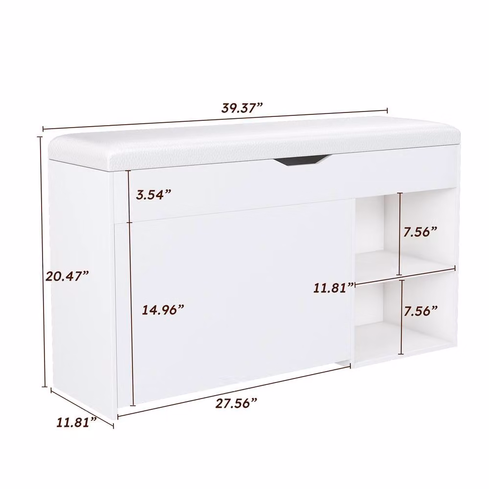 Rolipo White Modern Entryway Bench with 3-Tier Flip-Up Shoe Storage Cabinet – 4
