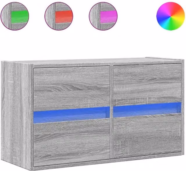 Berkfield Home TV Wall Cabinet with LED Lights in Grey Sonoma, W/D/H: 80 x 31 x 45 cm