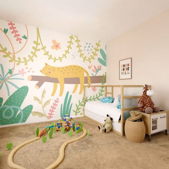 Origin Murals Sleeping Jungle Leopard Wall Mural in Green and Multicolour