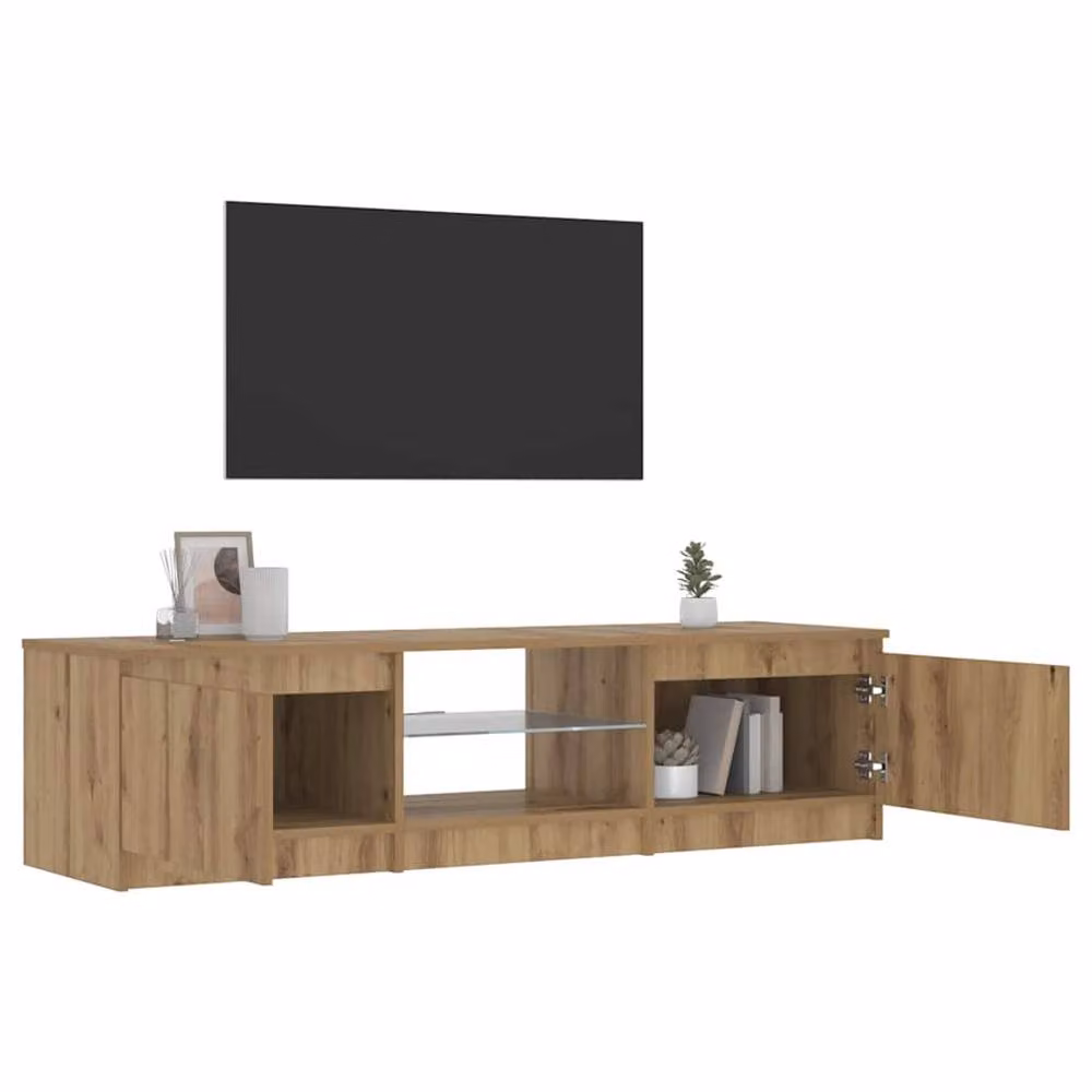 Berkfield Home Modern TV Cabinet with LED Lights in Artisan Oak Brown, W: 140 cm, D: 40 cm, H: 35.5 cm – 5