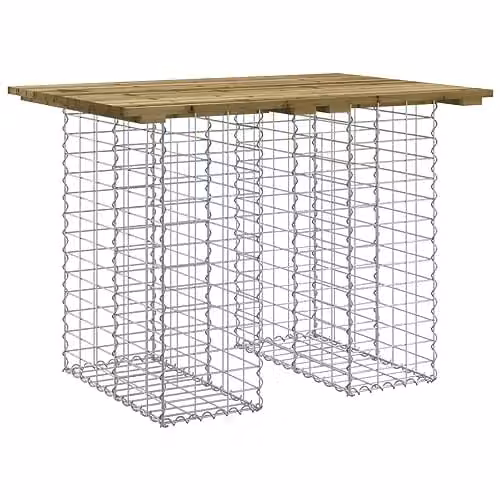 vidaXL Gabion Design Garden Table in Brown Impregnated Pine Wood, W/D/H: 100 x 70 x 72 cm