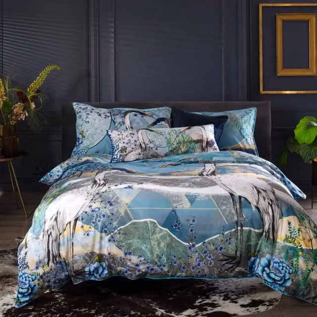 House of Norris Air, Earth and Water King Size Duvet Cover Set in Blue and Gold, 200 Thread Count 100% Cotton Bedding Set with Decorative Cushion, Duvet Cover 220 x 230 cm, Pillowcase 50 x 75 cm – 1
