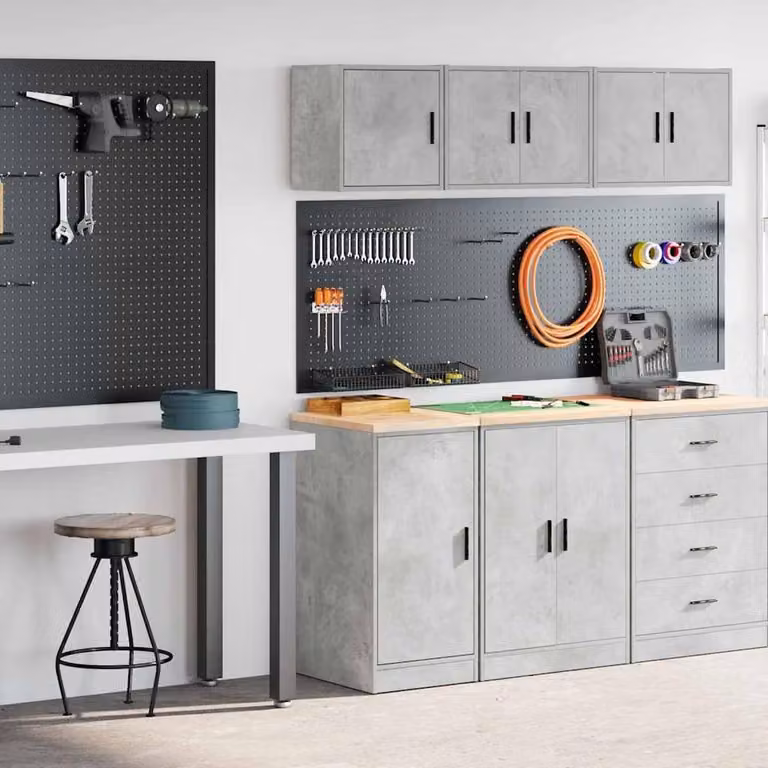 Berkfield Home Durable Garage Cabinet Doors, 2 Piece Set, Concrete Grey Engineered Wood