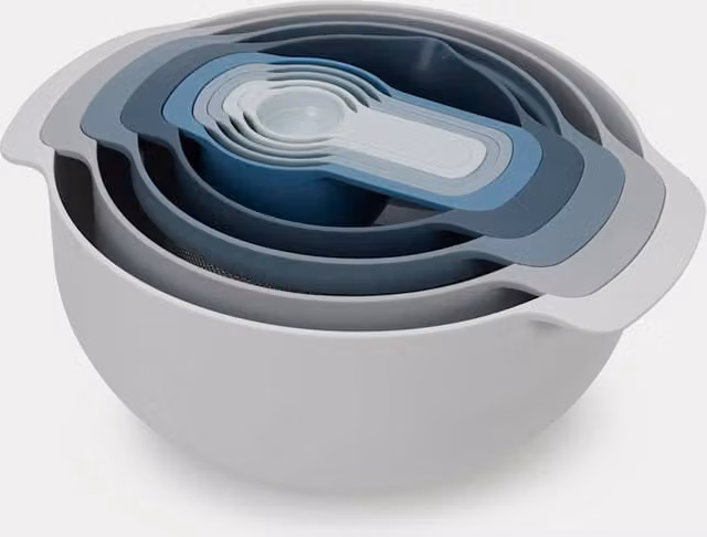 Joseph Joseph 9pc Nesting Mixing Bowl Set in Blue with Pouring Spouts