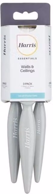 Harris Essentials Wall and Ceiling Paint Brush Set for Water-Based Paint, Pack of 3, White and Grey