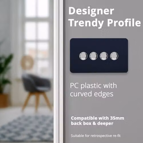 Trendi Switch 4 Gang 1 or 2 Way 150w Rotary LED Dimmer Light Switch in Navy Blue – 5