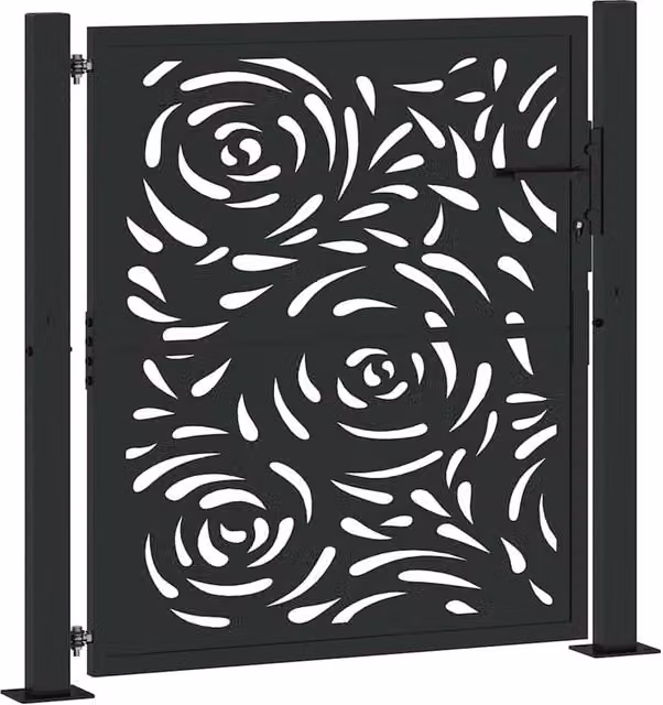 Berkfield Home Black Steel Garden Gate with Flame Design W: 105 cm, H: 106 cm