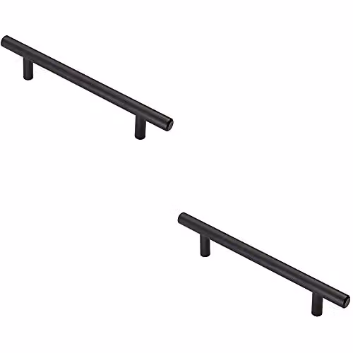 Loops 2 Pack T-Bar Cupboard Pull Handles, Matt Black, W: 18.8 cm, D: 1.2 cm, Fixing Centres: 12.8 cm