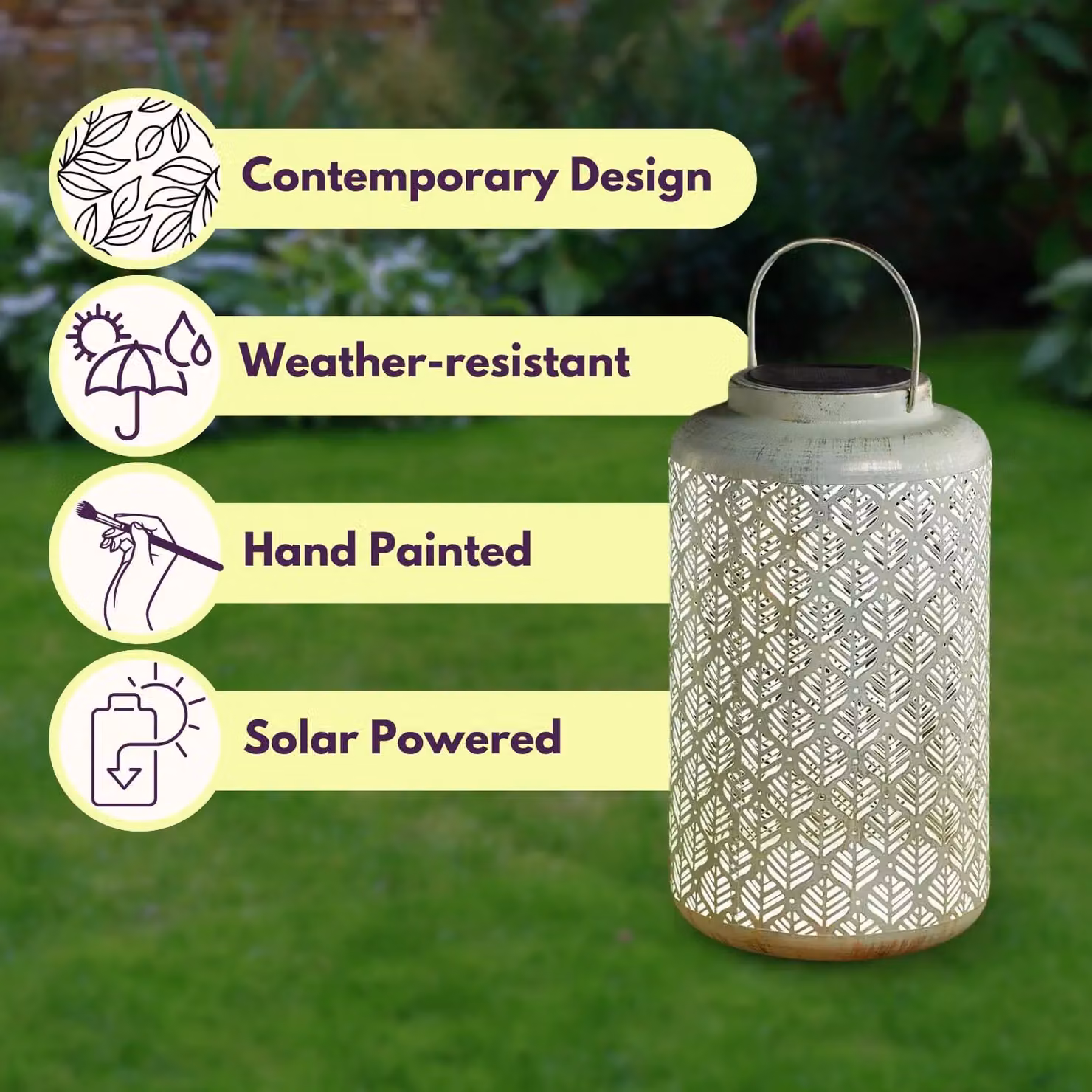 Marco Paul Green and Beige Silhouette Effect Solar LED Garden Lantern, Height: 36 cm – 4
