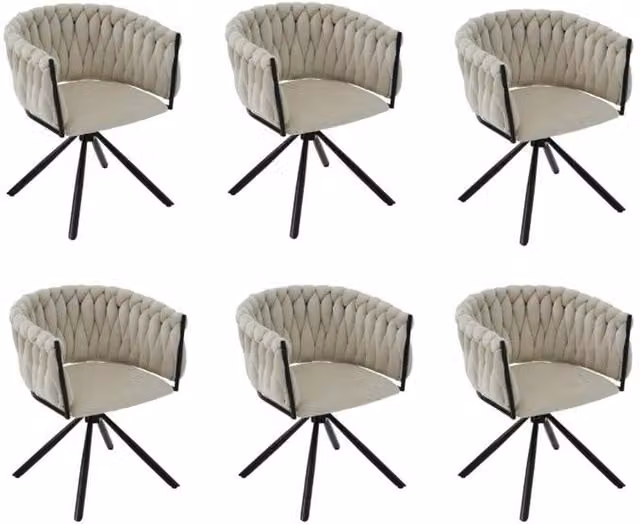 Chilli Seating Set of 6 Modern Velvet Upholstered Swivel Dining Chairs in Beige and Grey