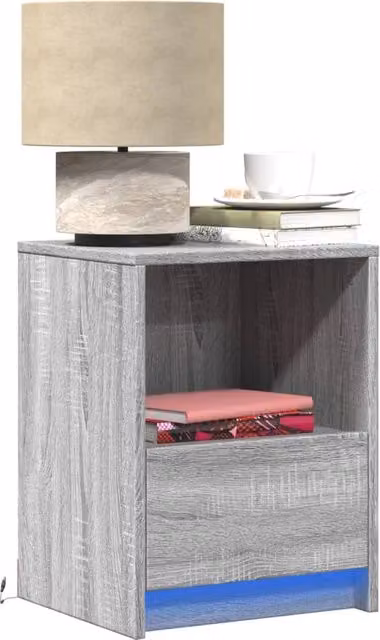 Berkfield Home Set of 2 Grey Sonoma Bedside Cabinets with Integrated LED Lighting and MDF Construction – 1