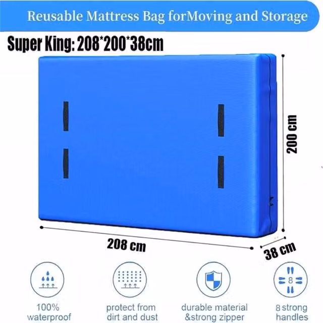 Nordara Waterproof Mattress Storage Bag with Handles in Blue, W/D/H: 208 x 200 x 38 cm