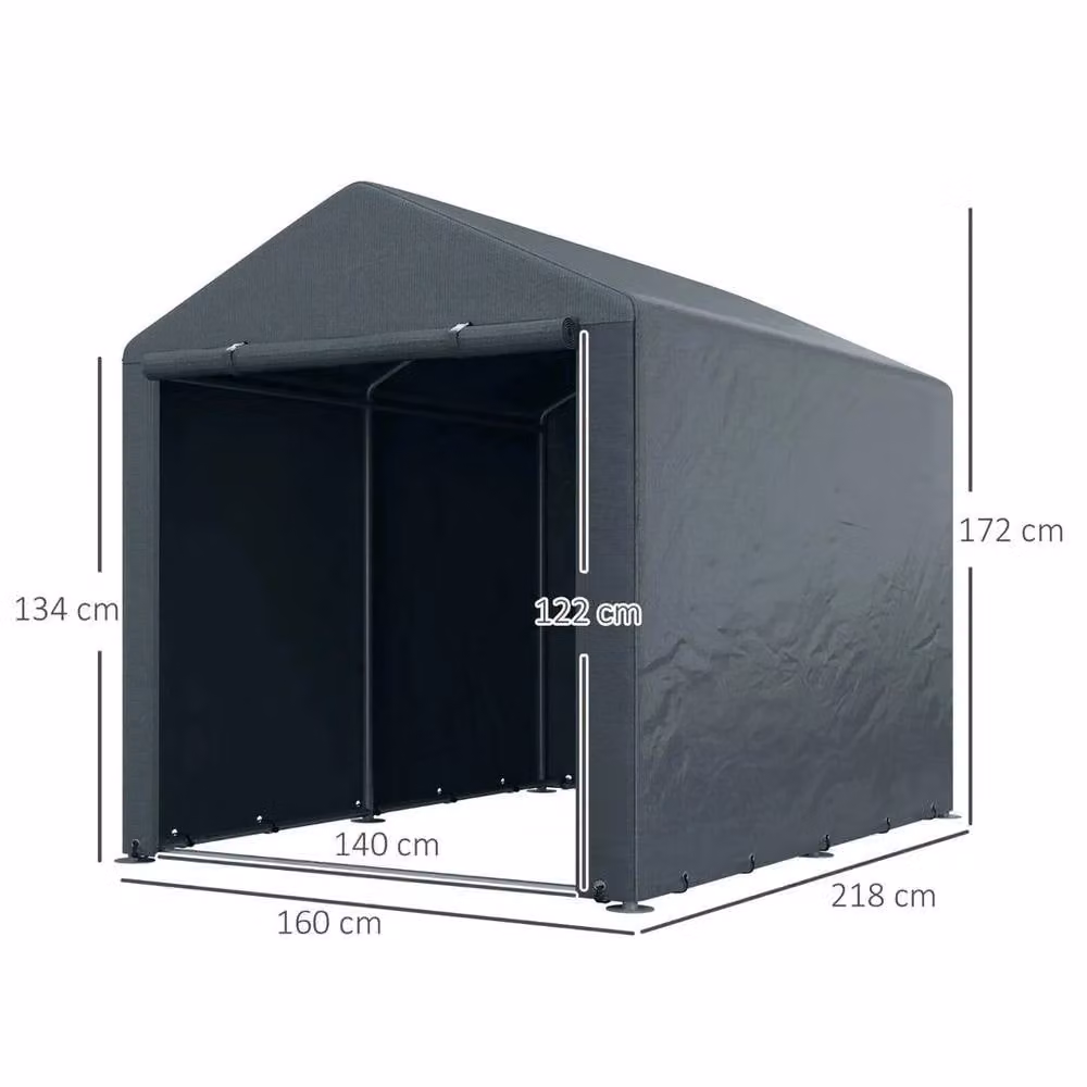 FLAVORA Portable Garden Storage Shed with Galvanised Steel Frame in Dark Grey, W/D/H: 160 x 140 x 172 cm – 2