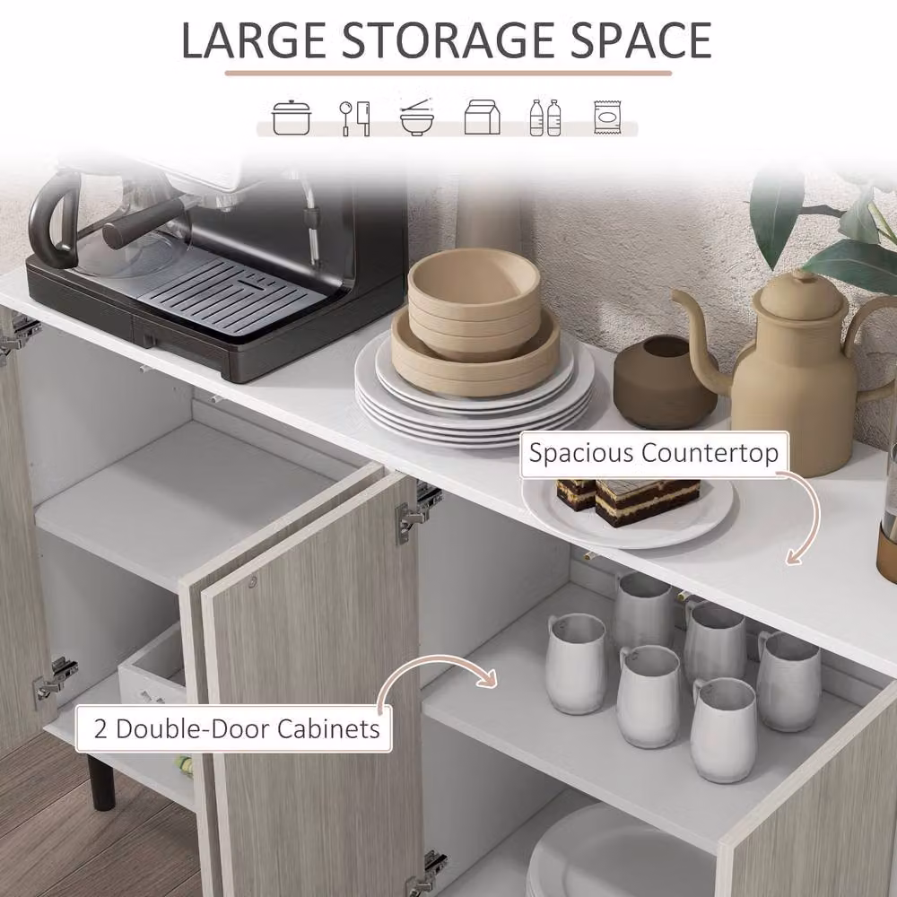 STILVORA Modern White Freestanding Storage Cabinet with 4 Hinged Doors and Internal Shelves, W/D/H: 121 x 37 x 75 cm – 3