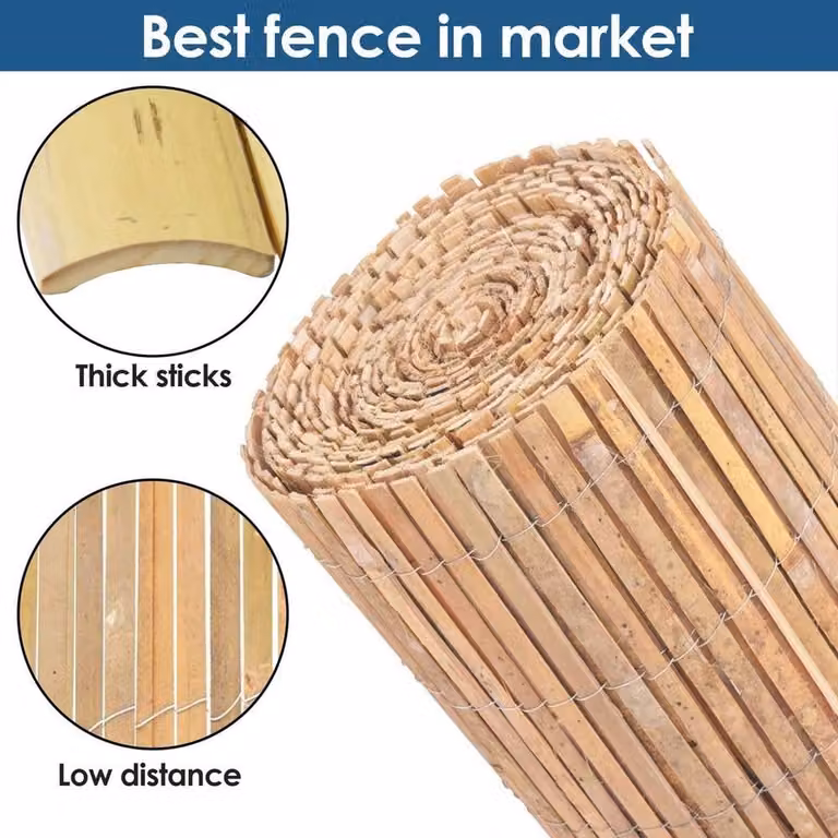 SPETLEK Natural Bamboo Slat Fence Screening Roll in Beige