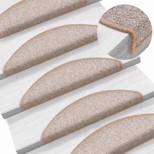 Berkfield Home Non-Slip Self-Adhesive Stair Mats, 10 Pack, Light Brown, W/D/H: 56 x 17 x 3 cm