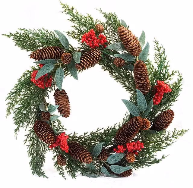 VFM e-Store Berry Pine Christmas Wreath in Red and Green, Diameter: 40 cm