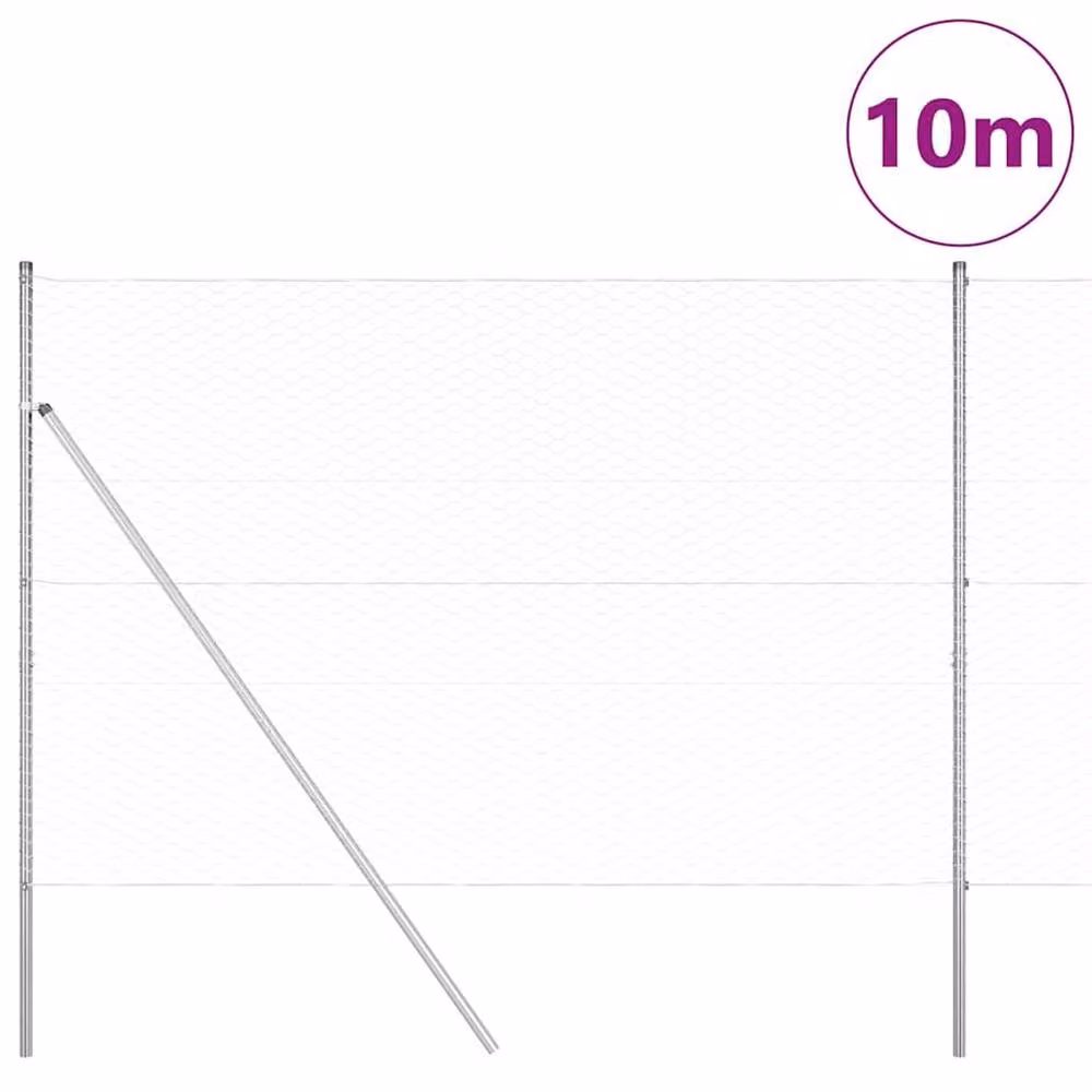 Berkfield Home Hexagon Fence in Silver Galvanised Steel, H: 160 cm x W: 10 m – 2