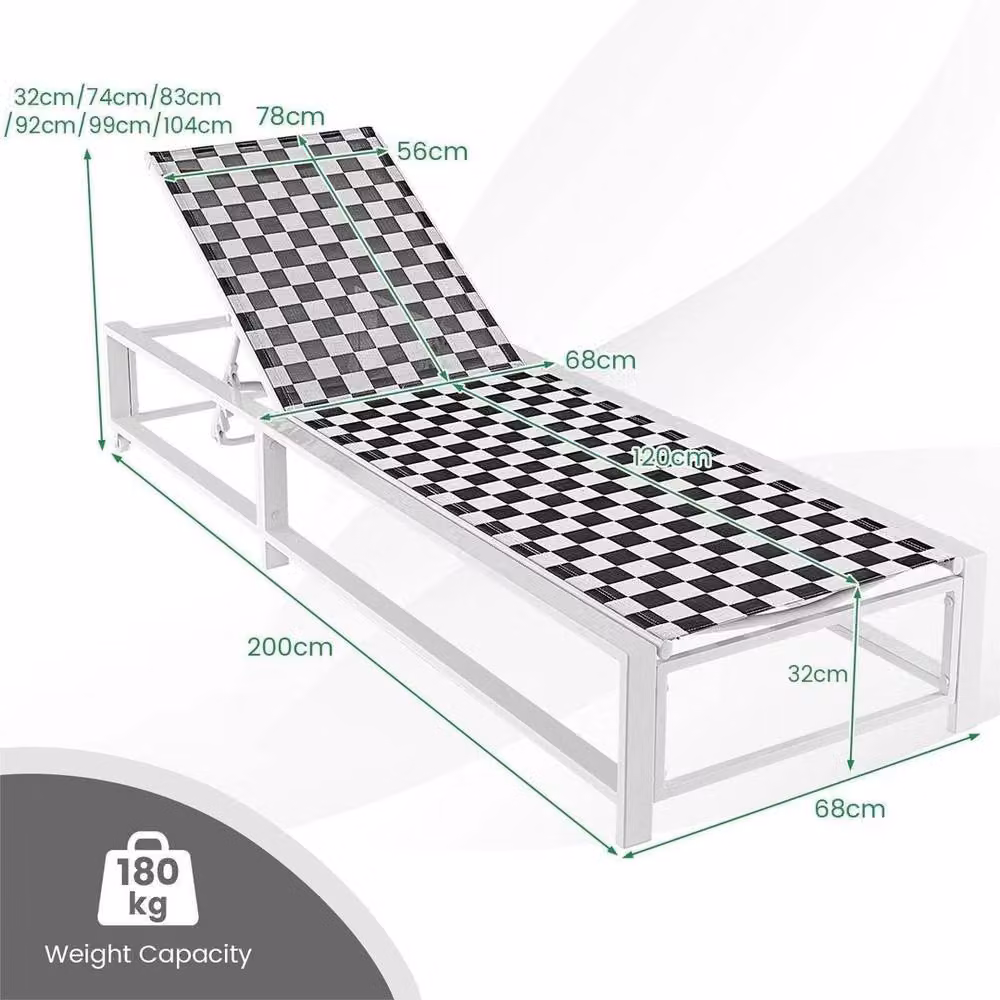 NESTLUNE Adjustable White Textilene Patio Chaise Lounge with Castors and Adjustable Headrest – 2