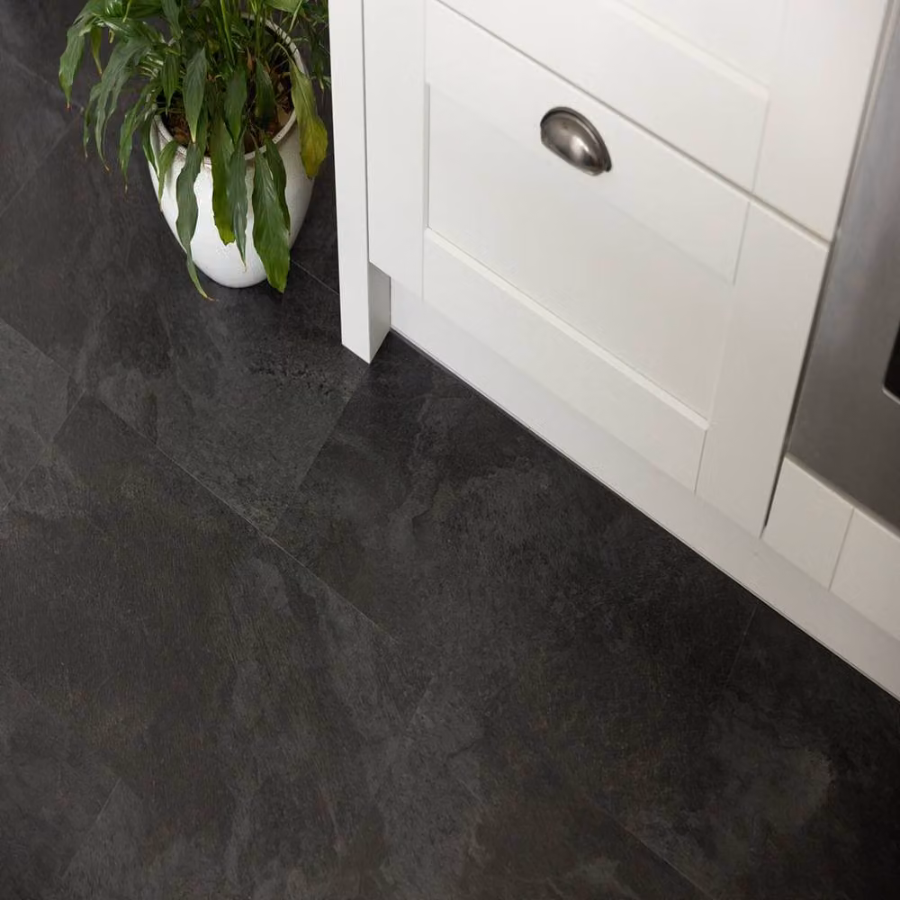 FloorPops Slater Self Adhesive Vinyl Floor Tiles, Dark Grey, Pack of 6 (1.12sqm), W: 30.5 cm, D: 60.96 cm – 4