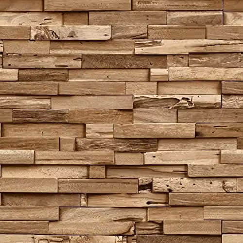Grandeco Colorado Wood Look Scandinavian Textured Vinyl Wallpaper in Beige and Brown