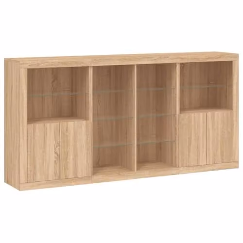 vidaXL Modern Sideboard with Integrated LED Lights in Brown Sonoma Oak, W/D/H: 202 x 37 x 100 cm – 1