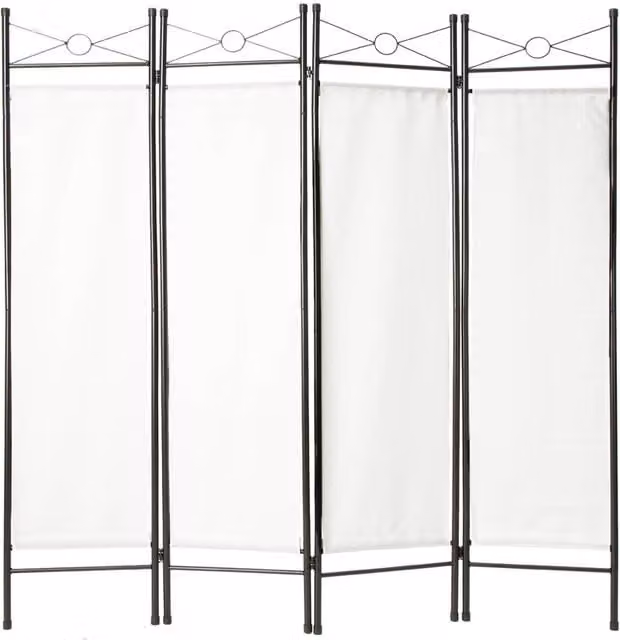 tectake 4-Section Modern Metal Room Divider Privacy Screen, White, W/H: 180 x 160 cm