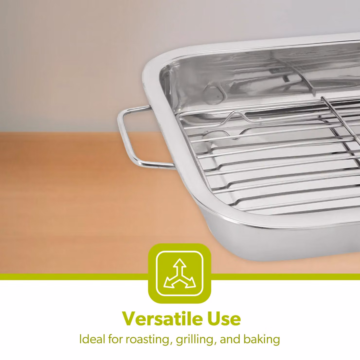 Royalford Stainless Steel Rectangular Roasting Tray with Grill Rack in Silver – 2