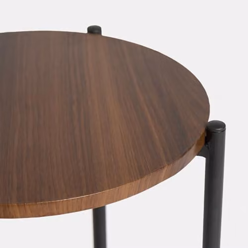 OHS Round Brown Wood and Metal Side Table for Living Room or Bedroom, W: 35.0 cm, D: 35.0 cm, H: 45.0 cm – 4
