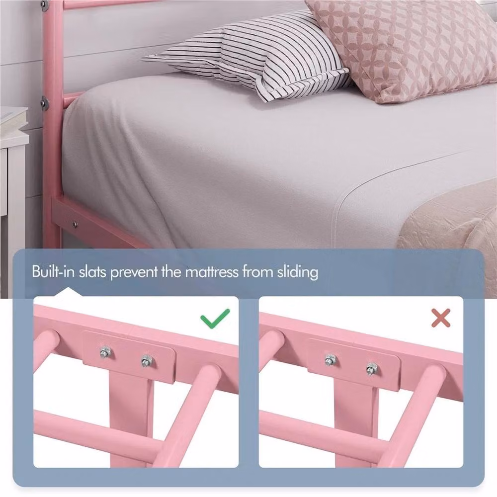 Kelvenix Metal Single Bed Frame, Pink, W/D/H: 90 x 190 x 91.44 cm – 3