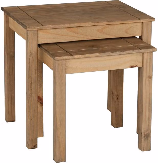FORGEVIO Nest of 2 Space Saving Solid Pine Tables in Brown