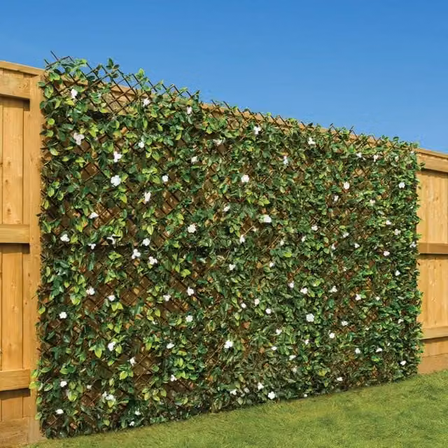Christow Expanding Artificial Leaf Flower Trellis Garden Screening, White and Green, W: 200 cm, H: 100 cm