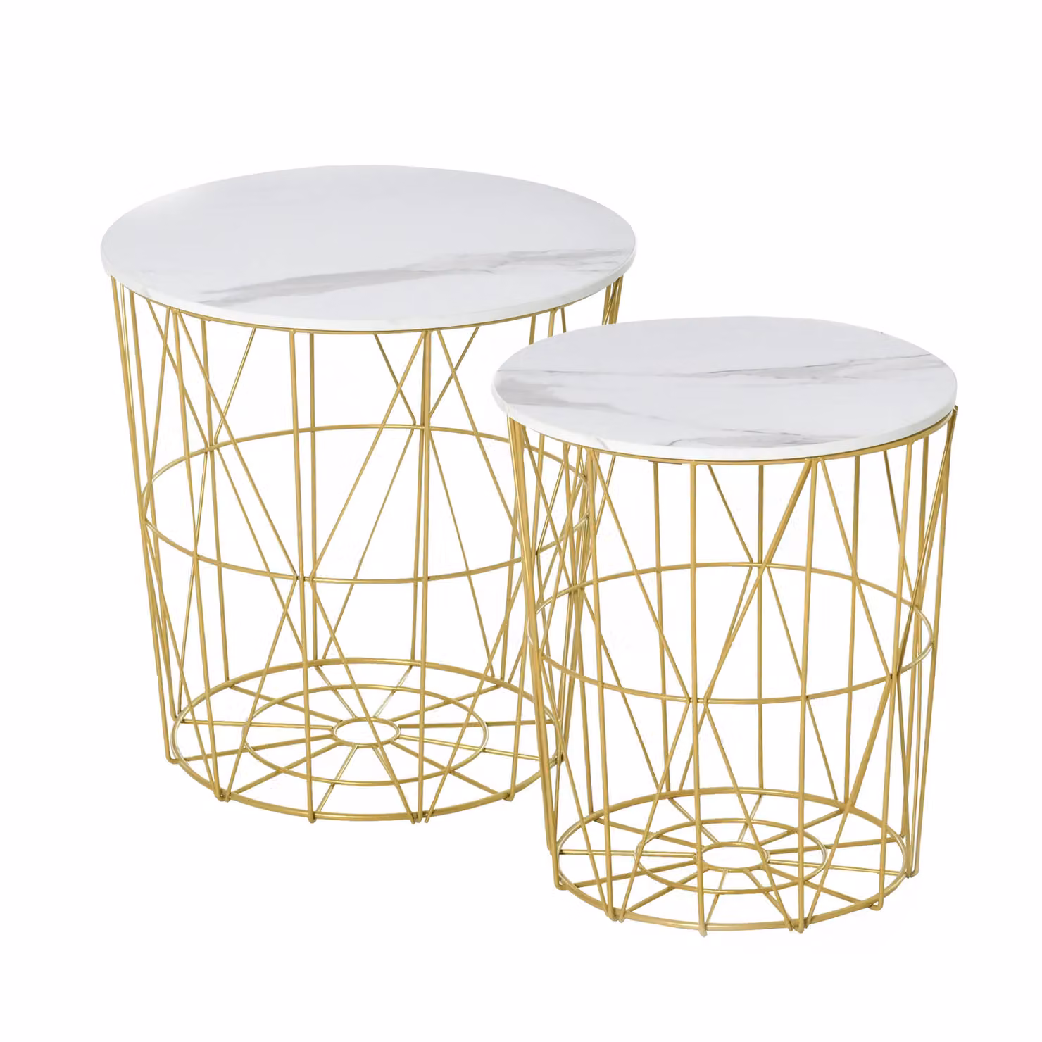 HOMCOM Set of 2 Nesting End Tables with White Marble Tops and Gold Steel Frame – 2