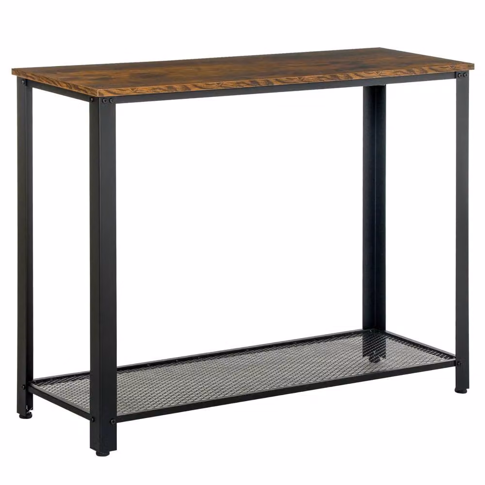 FURNOS Industrial 2 Tier Rectangular Console Table in Brown and Black, W/D/H: 101 x 35 x 80 cm – 4
