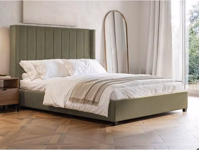 Flair Modern Upholstered Velvet Ottoman Bed in Green, W/D/H: 180 x 200 cm