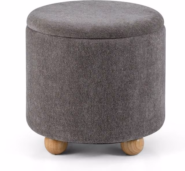 Costway Grey Chenille Fabric Cylindrical Footrest Stool with Removable Cover and Rubberwood Frame