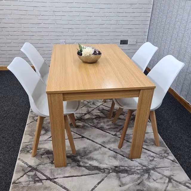 KOSY KOALA Modern Rectangular Dining Table and 4 Chairs Set in White and Multicolour, W/D/H: 140 x 80 x 75 cm