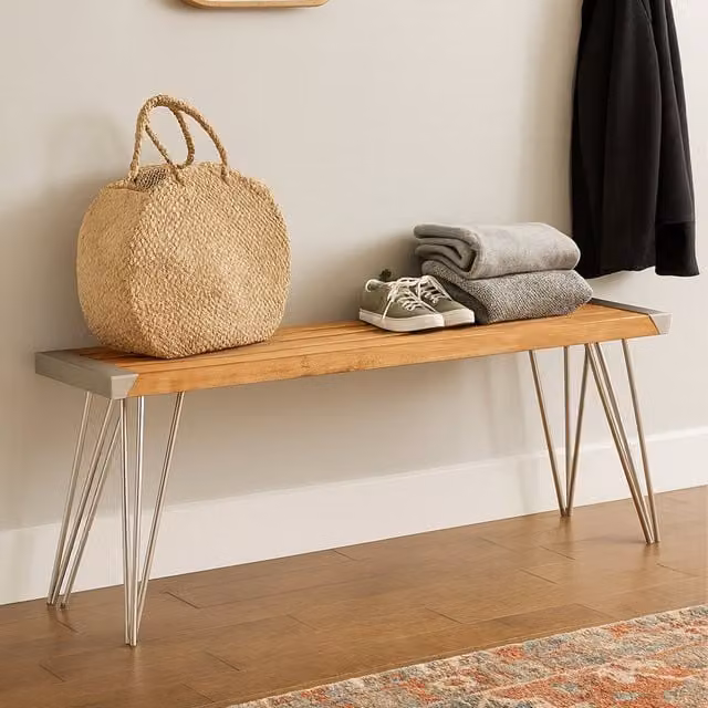 Orsina Nandri Slatted Teak Wood Bench in Brown