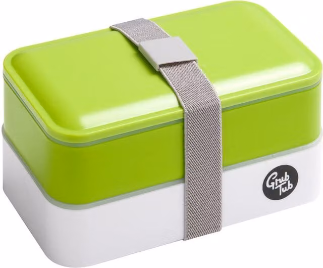 Premier Grub Tub Stackable Leakproof Lunch Box with Dividers and Cutlery in Green, White and Grey – 1