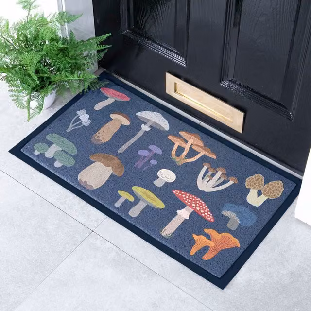 Artsy Mats Mixed Wild Mushroom Doormat in White and Multicolour, W: 70 cm, D: 40 cm – 1