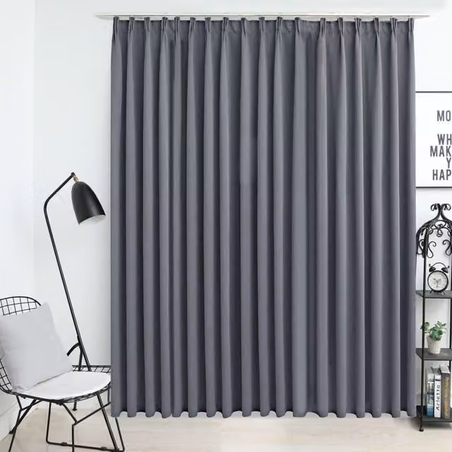 Berkfield Home Grey Blackout Curtain with Hooks W: 290 cm, H: 245 cm