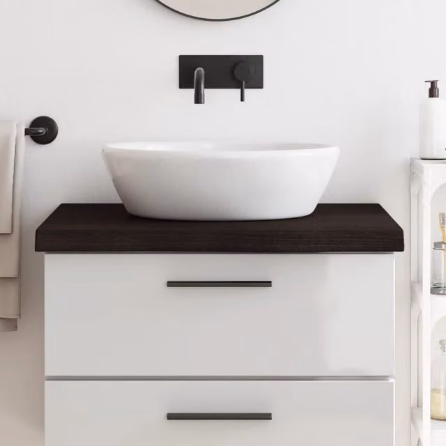 Berkfield Home Bathroom Countertop in Dark Brown and Grey Treated Solid Wood, W: 80 cm, D: 60 cm, H: 2-6 cm – 1