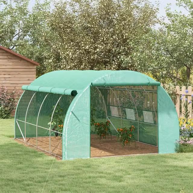 Outsunny Green Polytunnel Greenhouse Walk-in Grow House Tent with 11.91 m² Growing Area
